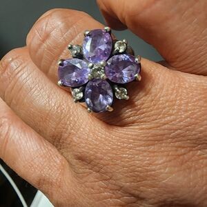 Women's 925 Silver Amathyst Lavender Blossom Gemstone Ring